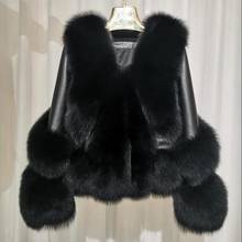 2020 novas mulheres casacos de pele de raposa couro genuíno braços estilo curto inverno quente pele roupas casacos moda outwear v-neck russo 2024 - compre barato