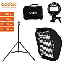 Godox 40cm 50cm 60cm 80cm flash speedlite softbox quadrado + s tipo suporte bowens montagem + favo de mel grade kit com 2m luz suporte 2024 - compre barato