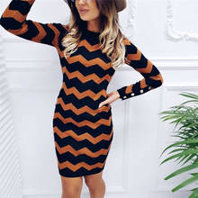 Fashion Knit Dress Women Vestidos Sexy Long Sleeve Striped Button Patchwork Bodycon Casual Work Dress платье женское 2024 - buy cheap