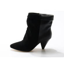 Botines con flecos para Mujer, botas femeninas de tacón alto con punta puntiaguda, de ante, otoño e invierno, color negro 2024 - compra barato