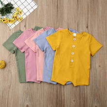 Cute Newborn Kids Baby Boy Girl Romper Clothes Solid Short Sleeve Cotton Button Jumpsuit Sunsuit Summer Outfit 0-18M 2024 - buy cheap
