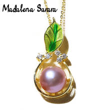 MADALENA SARARA AAA 9-10mm collar con colgante de perlas de agua dulce rosa púrpura verde hoja estilo collar de cadena 2024 - compra barato