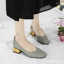 Plus Size 35-42 Women Dress Shoes Medium Heels Woman Shoes Square Toe Pumps Gold Heeled Boat Shoes Ladies Zapatos Mujer 2024 - buy cheap