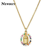 cmoonry Fashion Rainbow Color CZ Zirconia Stone Virgin Mary Pendant Necklace For Women Men Christian Jewelry Collier Femme 2024 - buy cheap