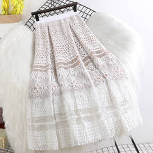 Spring/Summer 2022 New Elastic Waist Thinner Mid-Length Crochet Hollow Lace Large Skirt Female 2024 - buy cheap