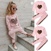 Детская зимняя одежда для маленьких девочек Леопардовый Свитшот Топы Длинные штаны наряд спортивный костюм комплект одежды 2024 - купить недорого