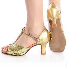 glitter Latin Dance Shoes for Woman Girls Ladies Ballroom Modern Tango Jazz Dancing Shoes Open Toe 5/7cm High Heels 2024 - buy cheap