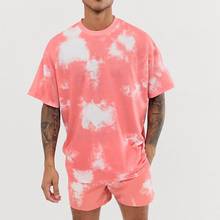 Men Sports Suit O-neck Short Sleeve Summer Tie-dye Print Leisure Male T-shirt Short Set Running Sportswear Tracksuit 2024 - buy cheap