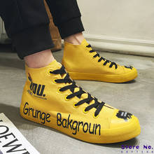 Ulzzang sapatos casuais masculinos de lona, tênis hip hop com cadarço, sapatos altos, amarelo branco, grafite, todos pretos 2024 - compre barato