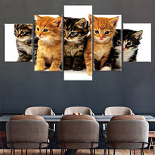 Cuadros modulares para decoración del hogar, arte de pared, lienzo, decoración de póster de gato bonito, pintura de 5 piezas, foto impresa en HD 2024 - compra barato