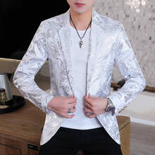 2021 New Men's luxury Blazer Jacket Golden-Plating Floral British Slimming White Suit Coat Male Spring Summer Casual Clothing 2024 - buy cheap