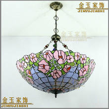 16 Inch Flesh Country Flowers Tiffany Pendant Light Stained Glass Lamp For Bedroom E27 110-240v luminaire suspendu 2024 - buy cheap