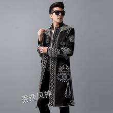 Autumn New Blazer Men Clothing Pearl Rivet Beaded Long Suit Trench Coat Embroidery Fashion Jacket Male Singer Stage Windbreaker 2024 - buy cheap