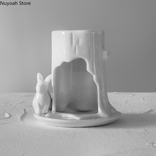 Velas de coelho em relevo cerâmicas brancas, decoração criativa com lâmpada de óleo, acessórios de decoração para sala de estar e casa 2024 - compre barato