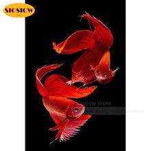 SIOSIOW 5D DIY Diamond Painting Red Fighting Fish Animal Full Square Cross Stitch Kits Diamond Mosaic Embroidery Home Decor Room 2024 - buy cheap