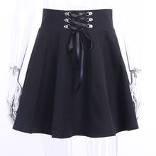 Autumn Winter Harajuku Punk Style Black High-waisted Lace-Up Sexy A-shaped pleated Fashion Charming Skirt Short 2024 - buy cheap