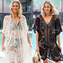 Women's Lace Crochet Bikini Cover Up Swimwear Bathing Suit Summer Beach Mini Dress 2024 - buy cheap