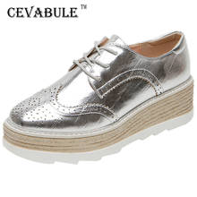 CAVABULE Shallow Mouth Breathable Platform Shoes Lace-up Round Toe Muffin Single Shoes Patent Leather Small Leather Shoes HZB 2024 - buy cheap