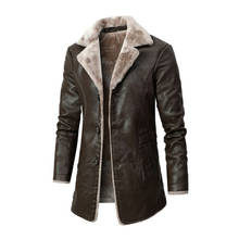 Men's Mid-length Leather Coats Fashion Big Lapel Business Suit Jackets Middle-aged Elderly Plus Velvet Warm Fur Clothes For Male 2024 - buy cheap