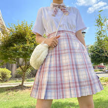 [Big Pink] Girl's Summer High Waist Pleated Skirts Plaid Skirts Women JK Uniforms Girl School Dress Student Cloths 2024 - buy cheap