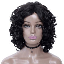 Gres-peluca Afro de pelo corto ondulado para mujer, pelo sintético de fibra de alta temperatura, Color negro, Perruque 2024 - compra barato
