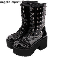 Imã angélico artesanal mori feminino, botas punk para motocicleta feminina botas lolita sapatos de salto alto com rebites 8cm 2024 - compre barato