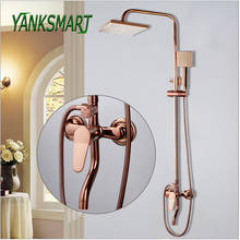 Yanksmart rosa ouro banheiro torneira do chuveiro conjunto 8 polegada praça chuvas cabeça de chuveiro handshower escondido instalar misturador água 2024 - compre barato