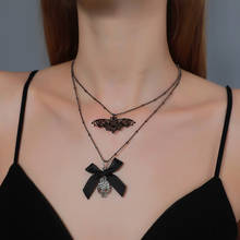 Halloween Skull Pendant Necklace for Women 2021 Goth Aesthetic Bowknot Accessories Black Bat Jewelry Neck Chains Gift Wholesale 2024 - buy cheap