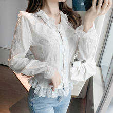 Spring 2021 New High waist Short Blouse V-neck Long sleeve lace shirt female Ladies Lace Tops Women Shirts Blusas Feminine 82E 2024 - buy cheap