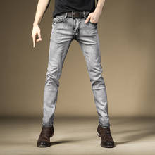 Винтажные джинсы, Мужские зауженные прямые брюки, уличные серые Стрейчевые джинсовые брюки 2024 - купить недорого
