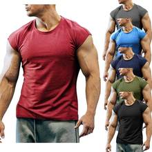 Модная однотонная мужская футболка с коротким рукавом, компрессионная облегающая футболка S- 4XL, летняя одежда 2024 - купить недорого