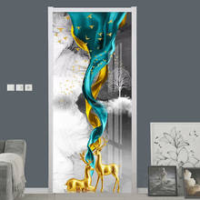 3D обои, современные абстрактные чернила, пейзаж, золотой лось, дверь, наклейка, гостиная, спальня, домашний декор, креативный постер двери, наклейка из ПВХ 2024 - купить недорого