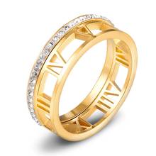 Полые дизайнерские кольца, римские цифры, ювелирные изделия из нержавеющей стали, хрусталь, циркон, камень, очарование, современные свадебные кольца для женщин, подарок для пары 2024 - купить недорого