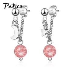 Pendientes de gota de Plata de Ley 925 con borla larga para mujer, joyería de fiesta, rosa, fresa, cristal, estrella, Luna, regalo 2024 - compra barato