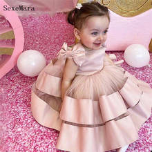 Vestidos rosa de cetim para meninas, vestido infantil de princesa com laço para primeiro aniversário, vestidos de festa para crianças pequenas, vestidos para ocasião especial 2024 - compre barato