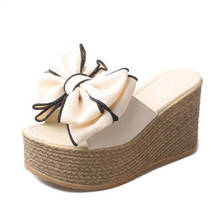 Zapatillas de plataforma con cuña para mujer, Sandalias de tacón alto con nudo de mariposa, de lujo, para verano 2024 - compra barato