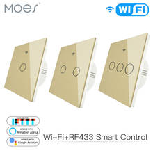 WiFi Smart Glass Panel Switch Tuya App Remote Control  Work With Alexa Echo Google Home RF433 EU Type Gold Touch 1/2/3 Gang 2024 - buy cheap