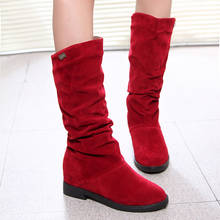 Women Fashion Winter Boots Solid Color Flock Mid Calf Boots Round Toe Female Shoes Slip On Casual 2022 2024 - buy cheap