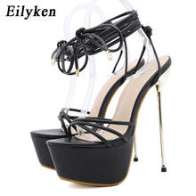 Eilyken/Новинка 2021 года; Летние женские босоножки на шнуровке с узкими лентами; Вечерние туфли для стриптиза на платформе и высоком тонком каблуке 17 см с ремешком на щиколотке 2024 - купить недорого