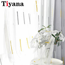 Yellow Grey  Stripe Sheer Curtains Embroidered Curtain for Kitchen Living Room Bedroom Tulle for Windows Treatment Panel P02Y 2024 - buy cheap