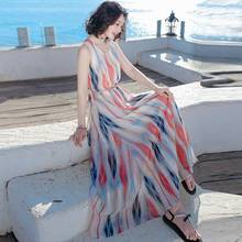 Summer Women's Vacation Dresses Large Size Long Section Of Striped Chiffon Dress Bohemian Long Dress Beach Resort Beach Dress 2024 - buy cheap