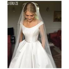 JIERUIZE Modern Princess Satin Wedding Dresses Scoop Neck Lace Up Back Bridal Gowns Pockets Wedding Gowns Vestidos de novia 2024 - buy cheap