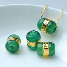 Pingente de ouro amarelo 8k, bonito, verde, de jade, 2 peças, calcedônia da sorte 2024 - compre barato