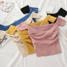 Off shoulder Sweater Women Sexy Solid Pleated Crop Tops Small Size Highstreet 2020 Summer Tops Sweaters For Women 2024 - buy cheap