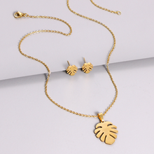 2pc / Set Fashion Leaves Earrings Necklace Trend Elegant Women Gold Color Pendant Charm Lady Cocktail Party Jewelry Accessories 2024 - buy cheap