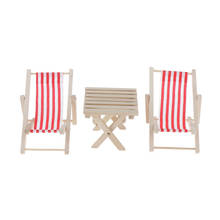 1:6 Dollhouse Miniature Striped Beach Chair & Table Set Life Scene Decor 2024 - buy cheap