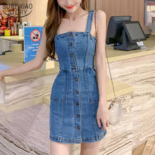 Denim Dress Spaghetti Strap Sundress Vintage Casual Solid Vintage Chic Sexy Jeans Button Blue Party Dress Women 13349 2024 - buy cheap