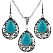 FYJS Unique Silver Plated Green Howlite Stone Pendant Water Drop Necklace Earrings with Flower Jewelry Sets 2024 - buy cheap