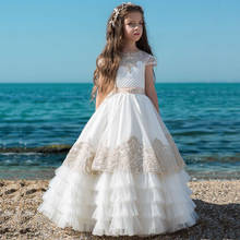 Белые платья для девочек, держащих букет невесты на свадьбе, вечерние наряд для церемоний, кружевные фатиновые платья для первого причастия с рукавами-крылышками для маленьких девочек 2024 - купить недорого