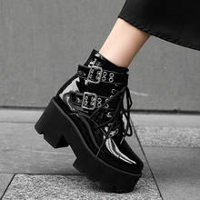 PXELENA Vintage Women Punk Rock Gothic Combat Ankle Boots Buckle PU Leather Chunky High Heels Platform Military Combat Shoes 43 2024 - buy cheap